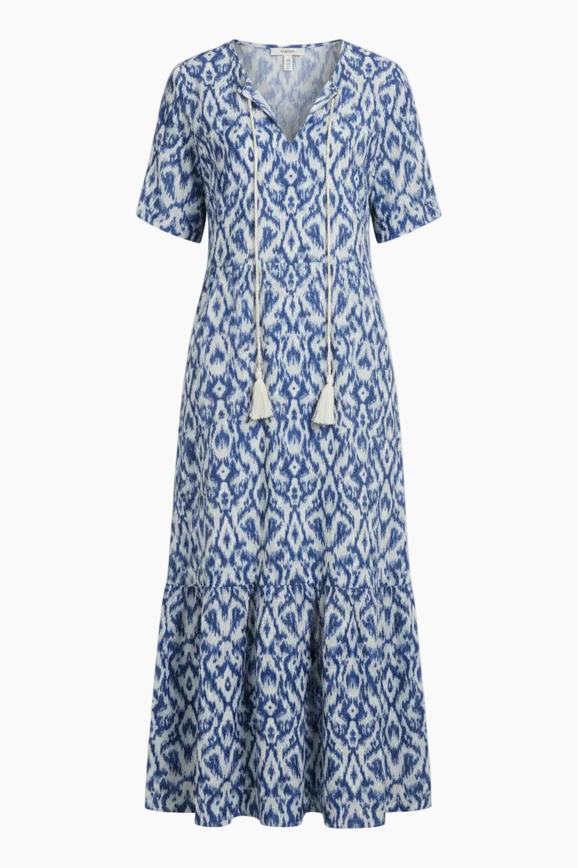 Women’s Patterned Maxi Dress – Motif, Fluid Silhouette & Artisanal Sophistication