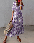 Women’s Patterned Maxi Dress – Motif, Fluid Silhouette & Artisanal Sophistication purple