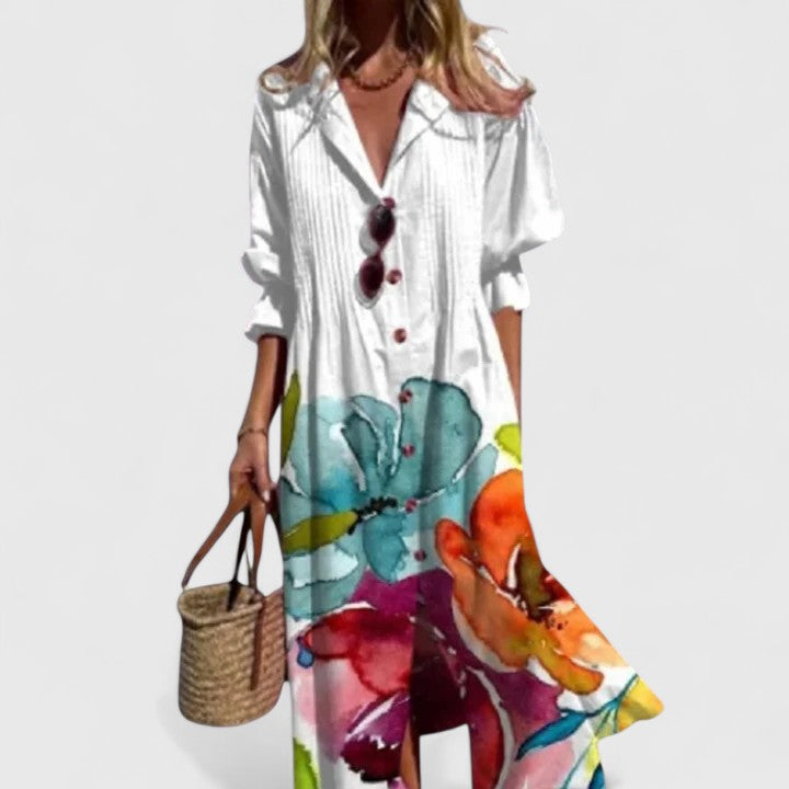Vanity | Women’s Elegant Boho Dress – Chic Floral Maxi with Flowy Silhouette White