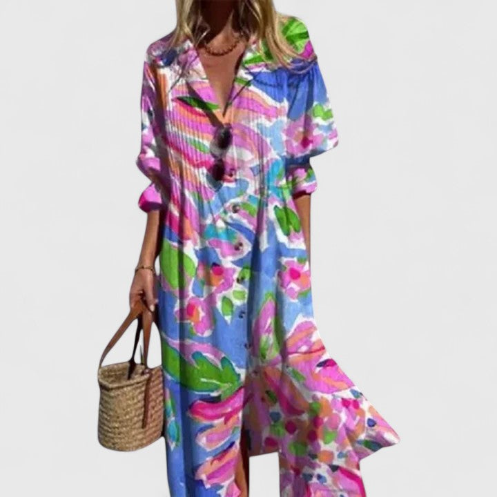 Vanity | Women’s Elegant Boho Dress – Chic Floral Maxi with Flowy Silhouette Red