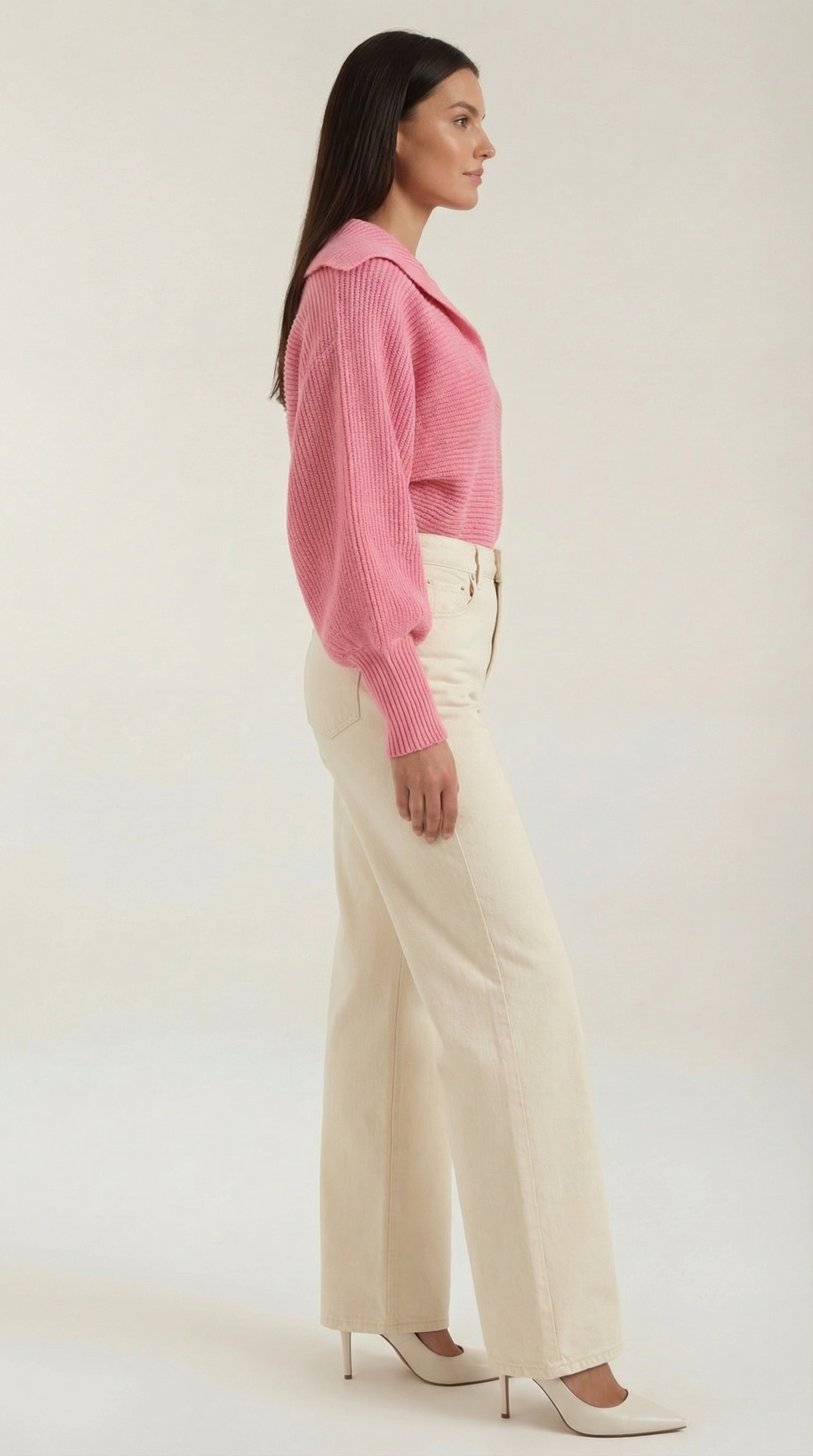 Women's Collared Chunky Knit Sweater – Cozy Oversized Fit & Retro Polo Style