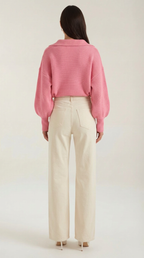 Women's Collared Chunky Knit Sweater – Cozy Oversized Fit & Retro Polo Style