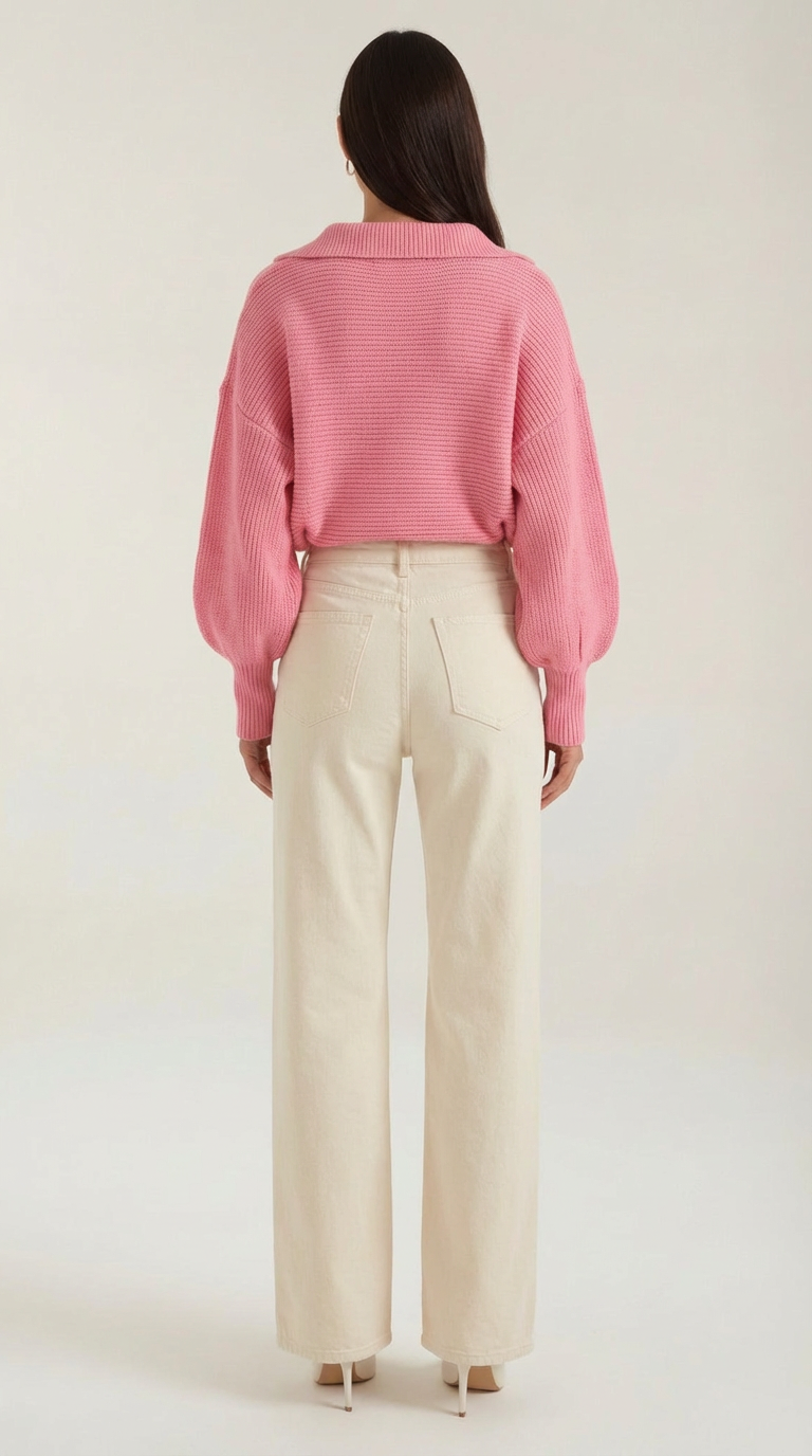 Women's Collared Chunky Knit Sweater – Cozy Oversized Fit & Retro Polo Style