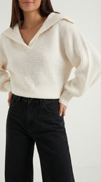 Women's Collared Chunky Knit Sweater – Cozy Oversized Fit & Retro Polo Style