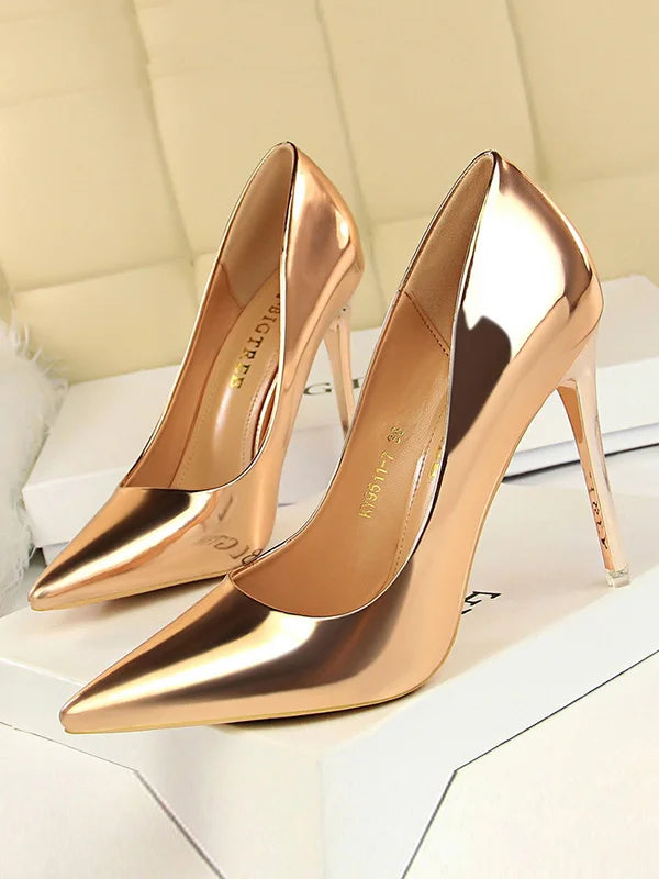 Vena | Women's Pointed Toe Stiletto Heels – Fashion-Forward Design & High-Gloss Finish light brown