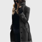 Tasana | Women’s Coat | Button Front High Stand Collar Dark Gray