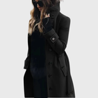 Tasana | Women’s Coat | Button Front High Stand Collar Black