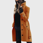 Tasana | Women’s Coat | Button Front High Stand Collar Orange