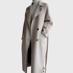 Ēden | Women's Belted Longline Coat - Elegant Tailored Wool Blend Trench & Wrap Overcoat Beige