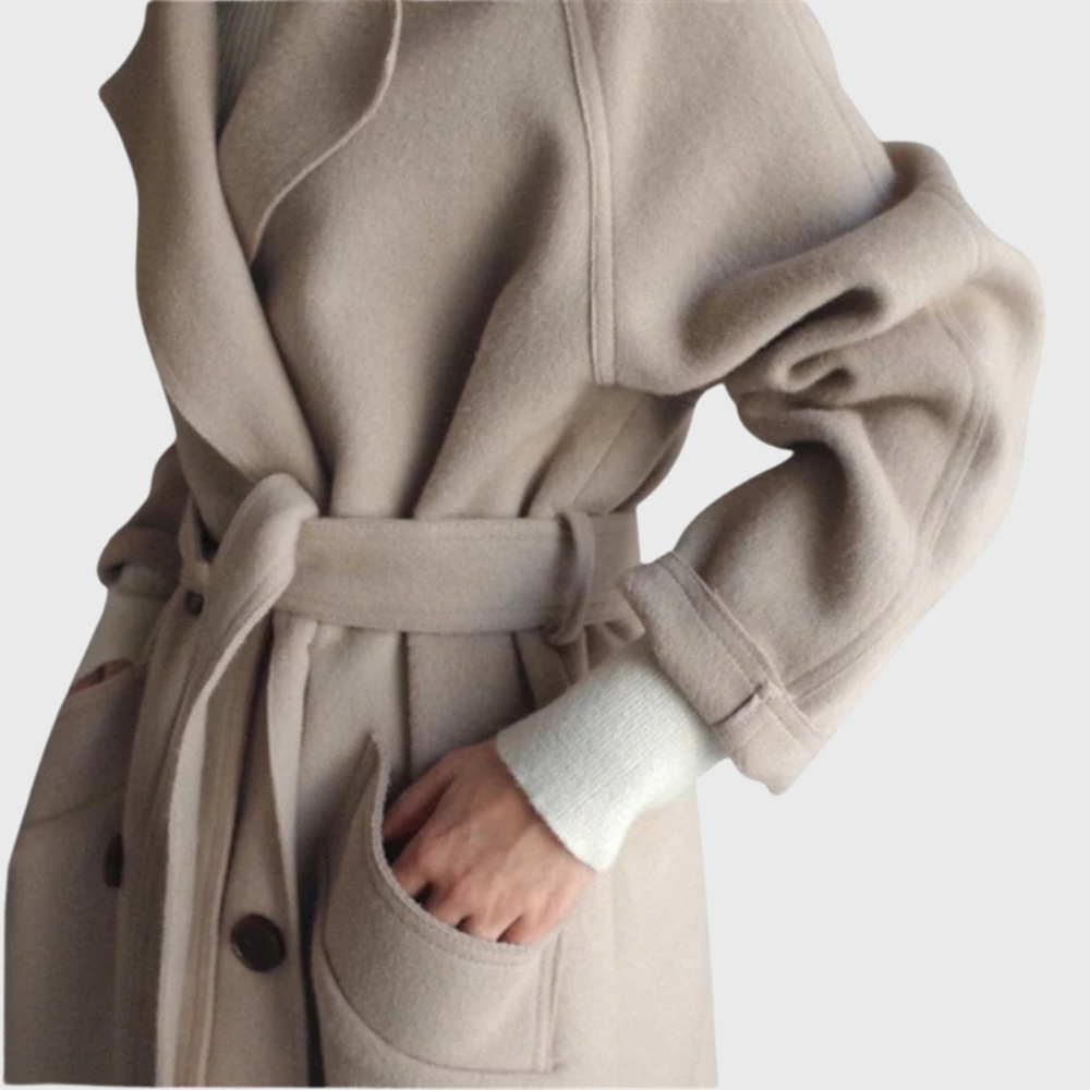 Ēden | Women's Belted Longline Coat - Elegant Tailored Wool Blend Trench & Wrap Overcoat