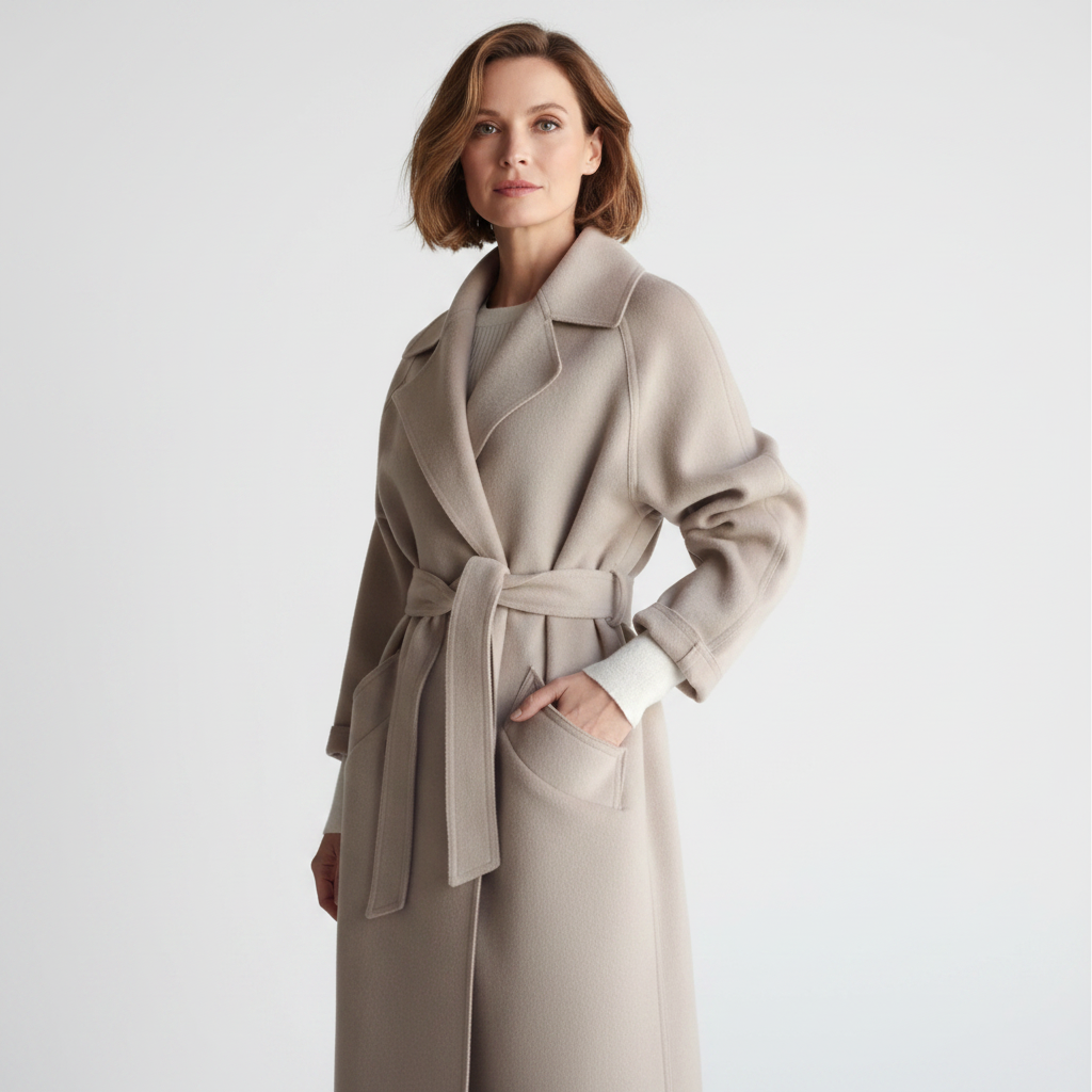 Ēden | Women's Belted Longline Coat - Elegant Tailored Wool Blend Trench & Wrap Overcoat