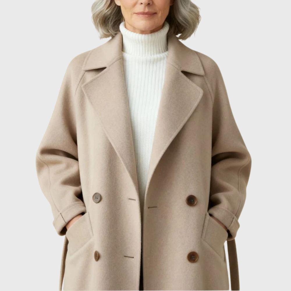 Ēden | Women's Belted Longline Coat - Elegant Tailored Wool Blend Trench & Wrap Overcoat