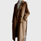 Ēden | Women's Belted Longline Coat - Elegant Tailored Wool Blend Trench & Wrap Overcoat Brown