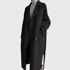 Ēden | Women's Belted Longline Coat - Elegant Tailored Wool Blend Trench & Wrap Overcoat Black