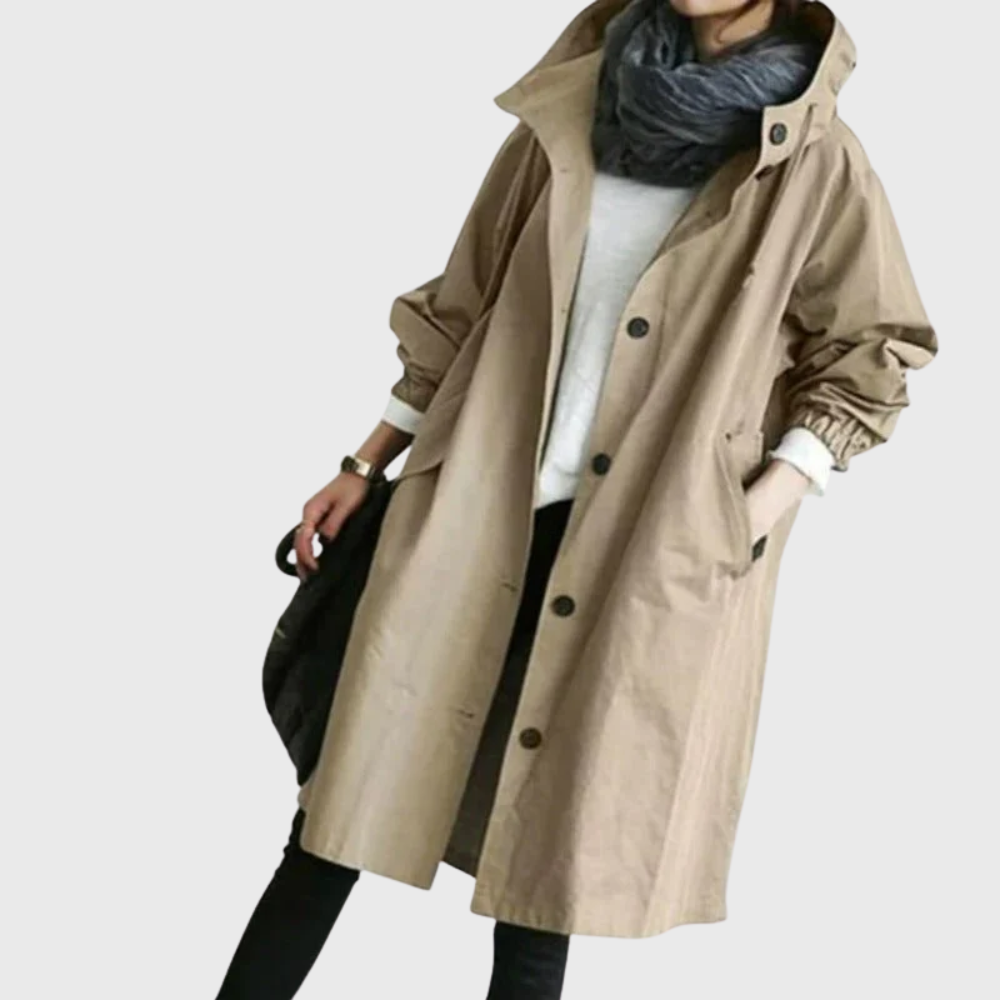 Bersh | Women’s Coat | Trench Longline Hooded Light Brown
