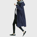 Bersh | Women’s Coat | Trench Longline Hooded Dark Blue
