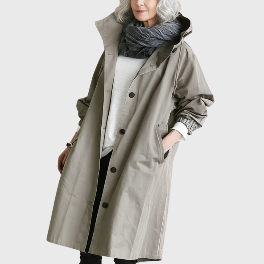 Bersh | Women’s Coat | Trench Longline Hooded Light Gray