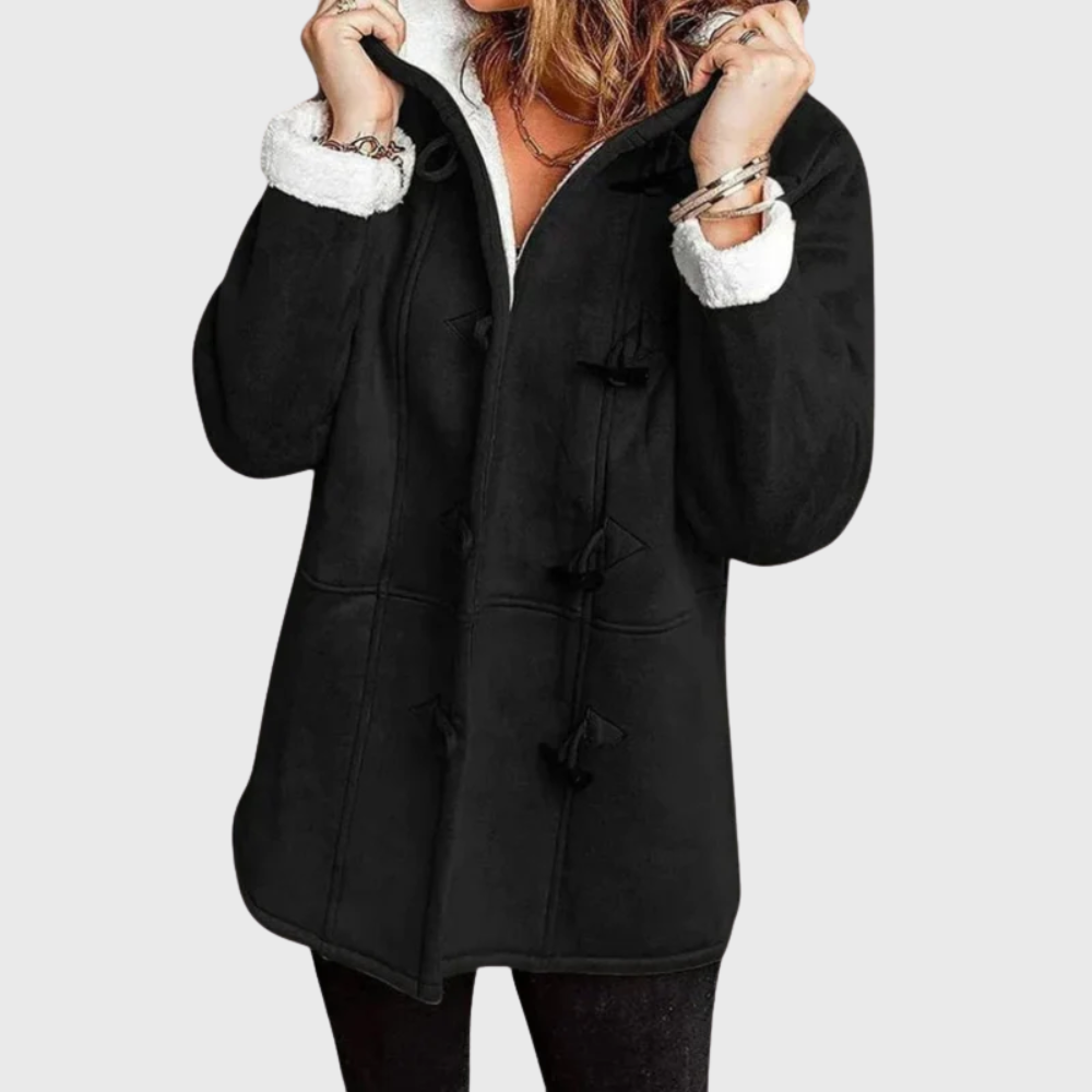 Sephira | Women’s Jacket | Hooded Neckline with Front Toggle Fastenings Black
