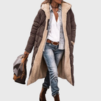 Tasana | Women's Reversible Coat - 2-in-1 Warm Sherpa Fleece & Quilted Puffer Jacket Brown