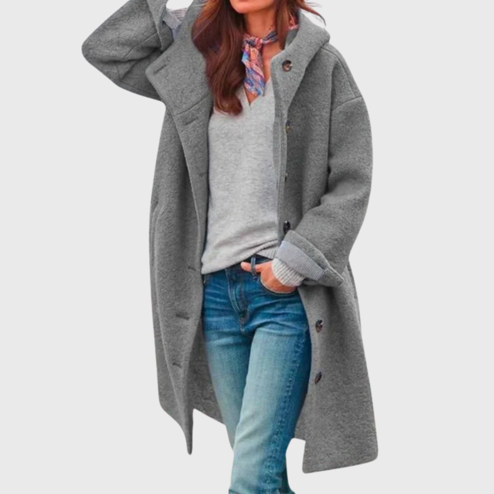 Inspire | Women’s Coat | Button Hooded Longline Grey