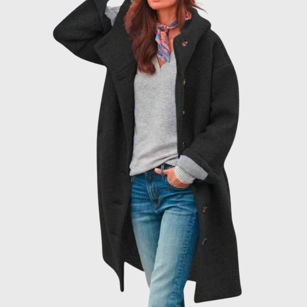 Inspire | Women’s Coat | Button Hooded Longline Black