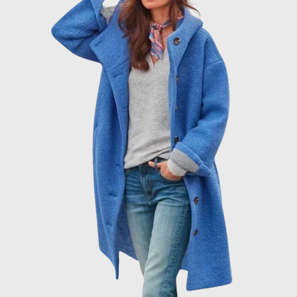 Inspire | Women’s Coat | Button Hooded Longline Blue