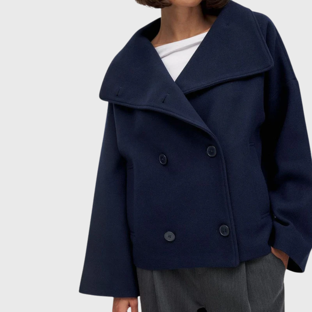 Parsha | Women’s Coat | Cropped Double Breasted Navy Blue