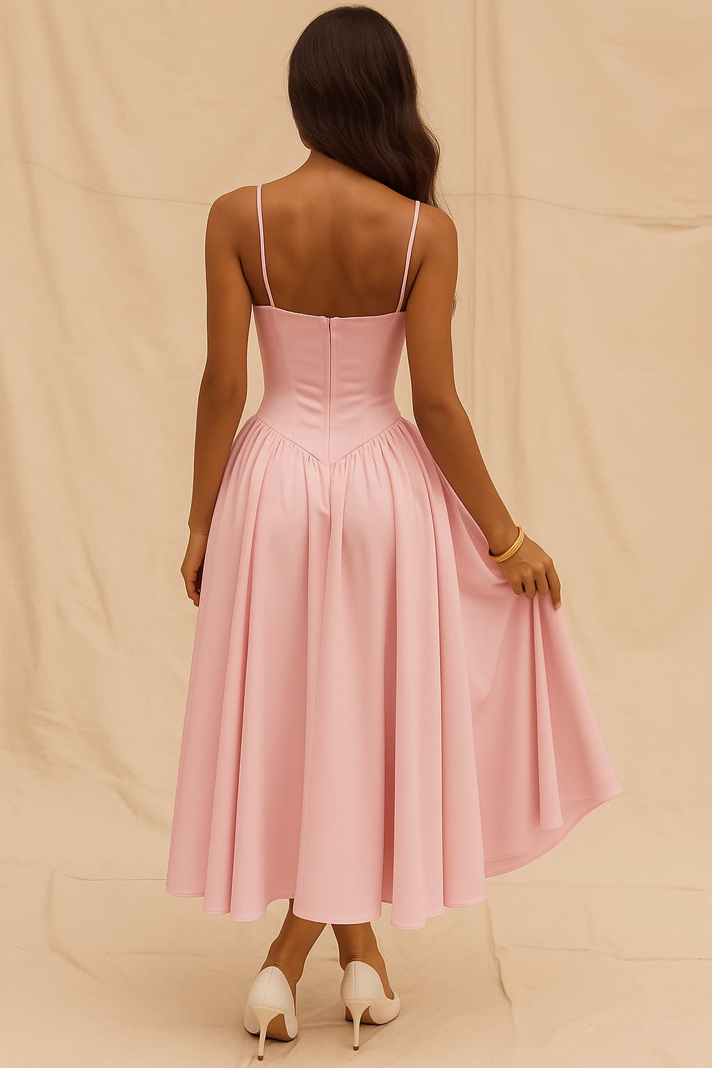Flōre | Pink Wedding Guest Dress for Women, Corset Bodice A-Line Midi Dress