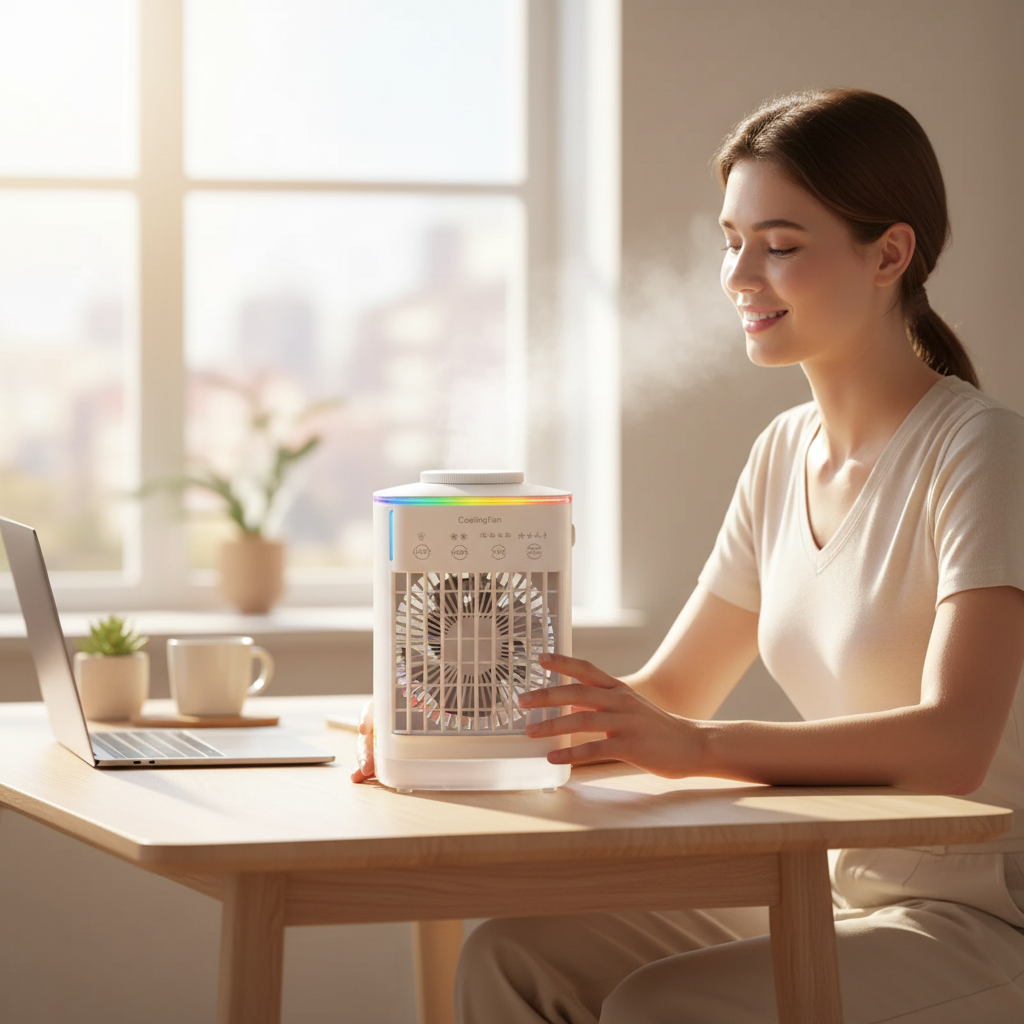 Mini Air Cooler - Portable USB Air Conditioning Fan with Water Cooling & Spray Humidifier for Office Desktop
