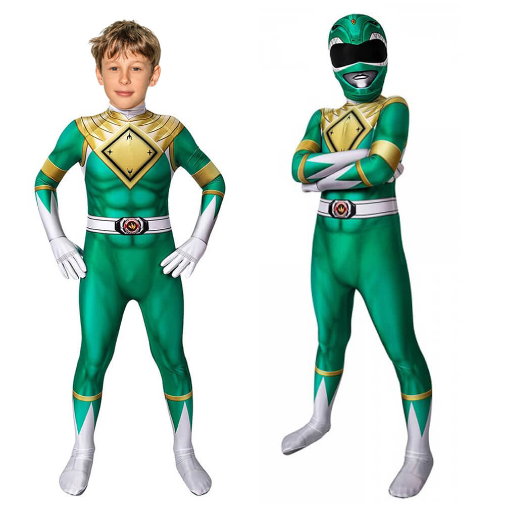 Ranger Costume Jumpsuit for Kids Superhero Cosplay Designs green