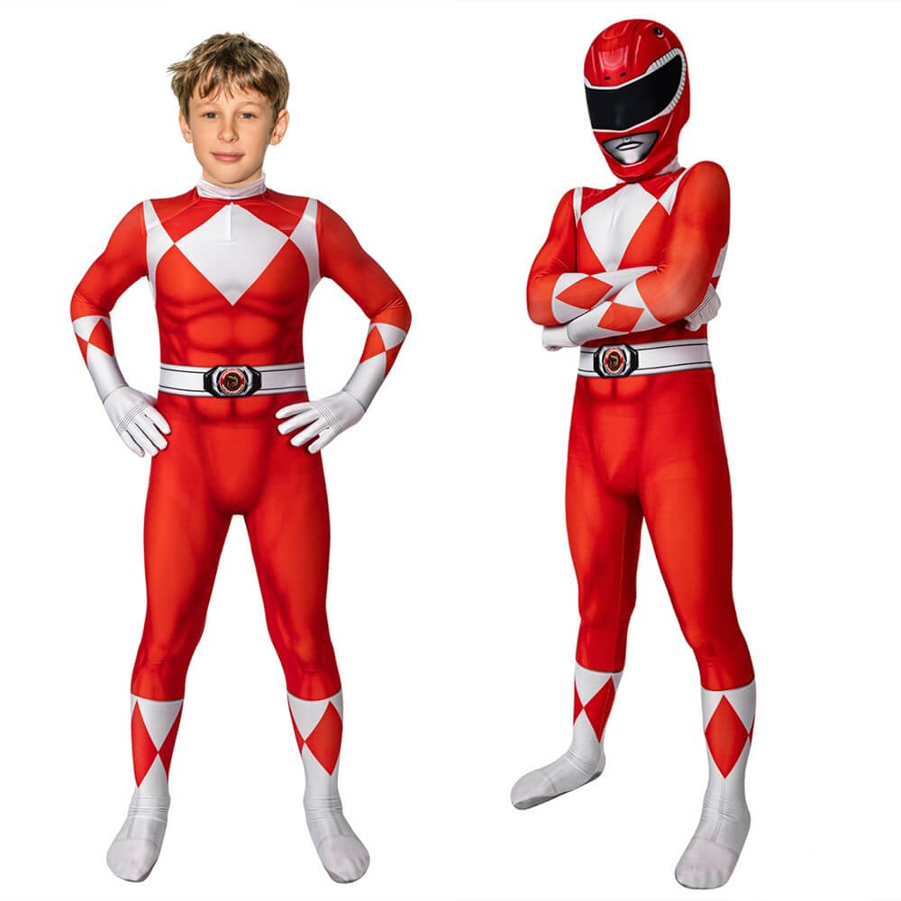 Ranger Costume Jumpsuit for Kids Superhero Cosplay Designs red
