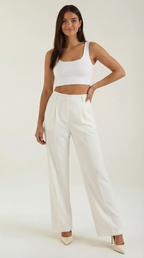 Marquise Women's Wide-Leg Office Trousers – High-Waisted Tailored Fit & Crepe Fabric White