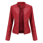 Solis | Women's Jacket | Stand Collar Zipper Pockets Red
