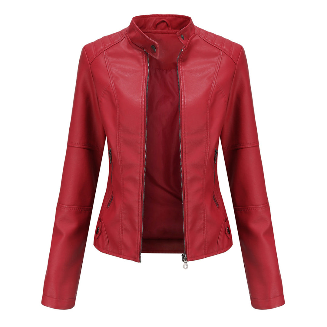 Solis | Women's Jacket | Stand Collar Zipper Pockets Red