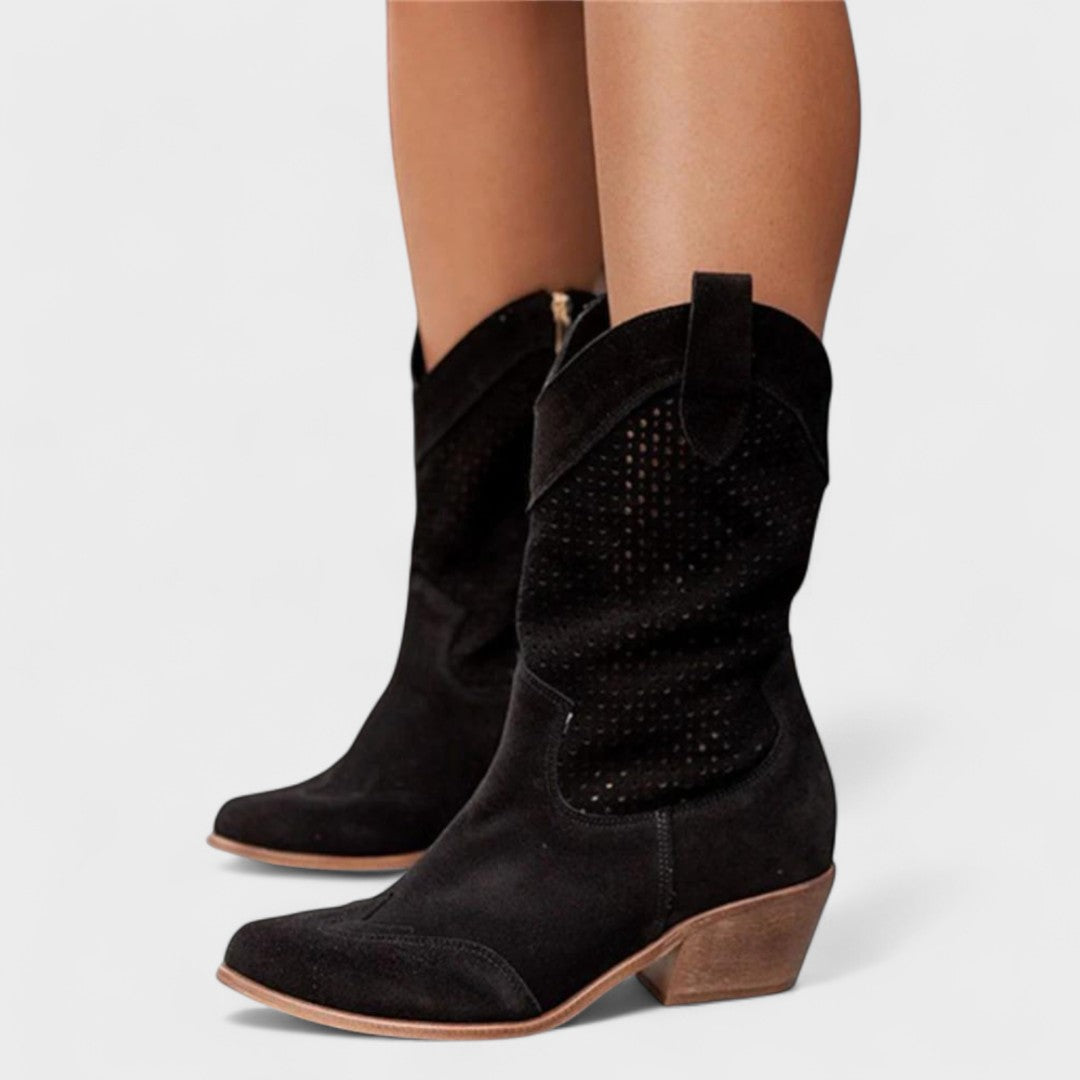 Boots for Women | Mid-Calf Perforated Detail Black
