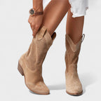 Boots for Women | Mid-Calf Perforated Detail Brown