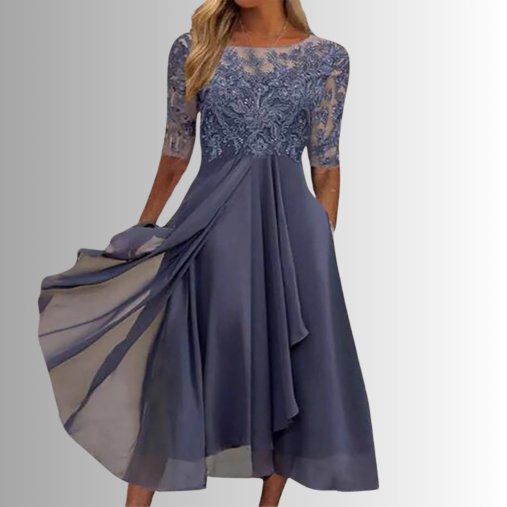 Dôre | Women’s Elegant Lace Dress – Chic Intricate Floral Lace & Slimming Evening Silhouette Purple