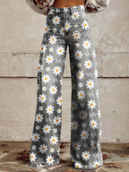 Lumi | Women’s Casual Baggy Jeans – Relaxed Oversized Fit & Long Architectural Drape white flower