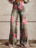 Lumi | Women’s Casual Baggy Jeans – Relaxed Oversized Fit & Long Architectural Drape Pink & Leopard