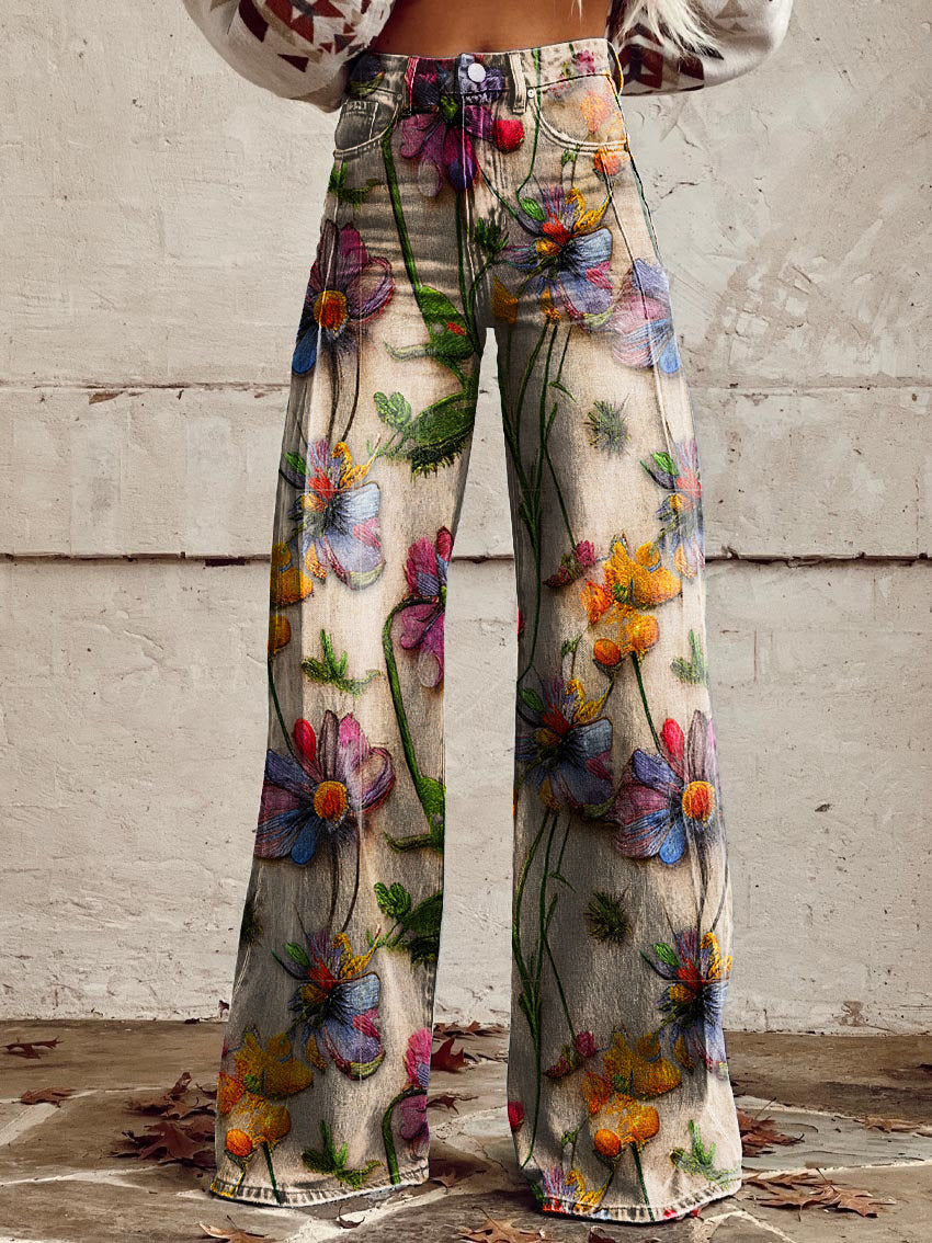 Lumi | Women’s Casual Baggy Jeans – Relaxed Oversized Fit & Long Architectural Drape flowers