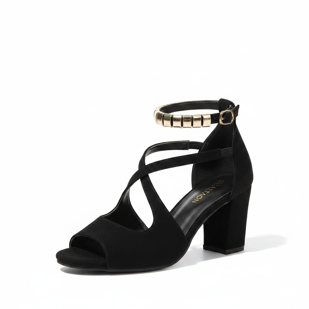 Amore | Women's Peep-Toe Ankle Strap Sandals – Chunky Heel & Modern Silhouette
