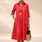 Vinea | Flowy A-Line Shirt Dress – Chic Artisan Grace & Refined Slimming Silhouette Red