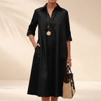Vinea | Flowy A-Line Shirt Dress – Chic Artisan Grace & Refined Slimming Silhouette Black
