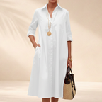 Vinea | Flowy A-Line Shirt Dress – Chic Artisan Grace & Refined Slimming Silhouette White