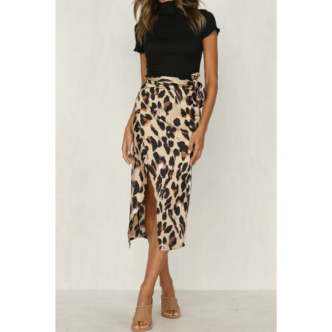 Rogue | Open Wrap Skirt with Slit for Women - Leopard Print Khaki leopard XL