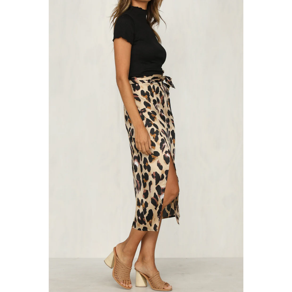 Rogue | Open Wrap Skirt with Slit for Women - Leopard Print
