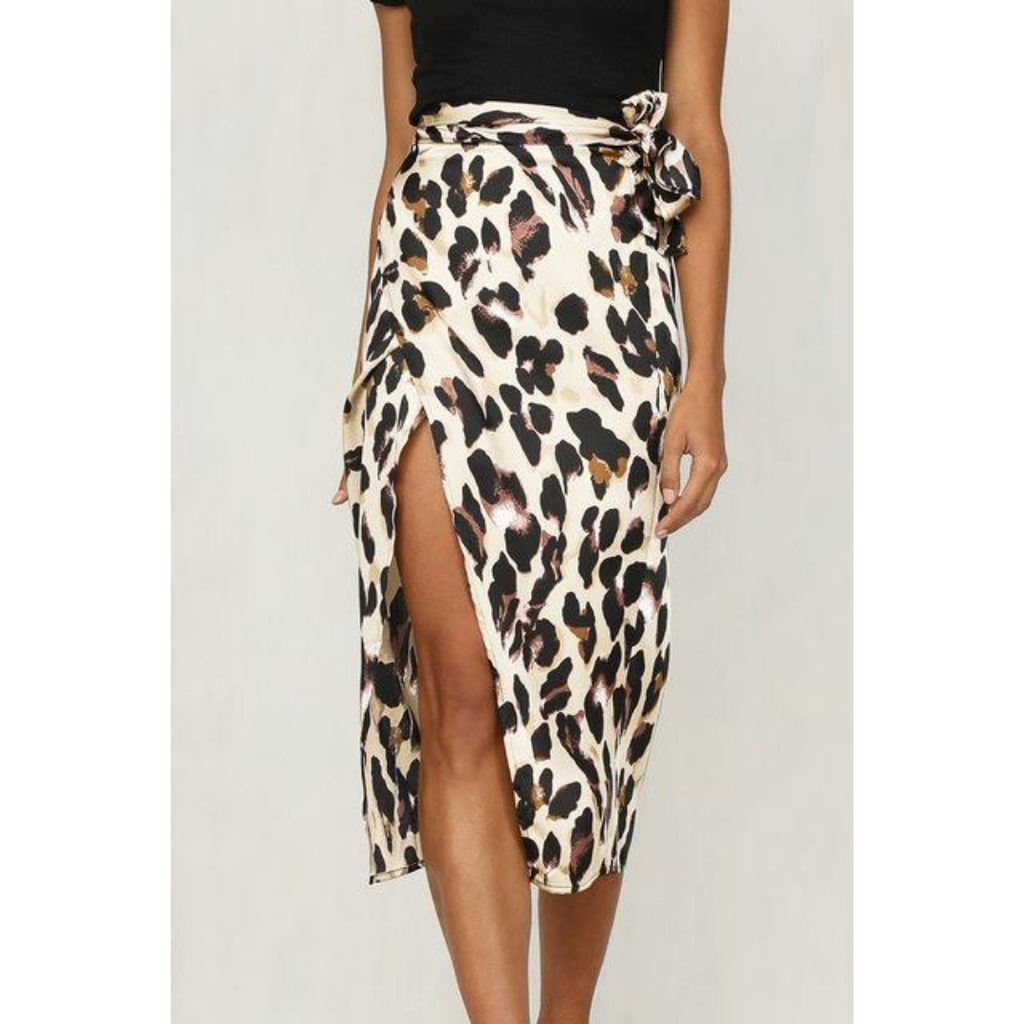 Rogue | Open Wrap Skirt with Slit for Women - Leopard Print Light khaki leopard