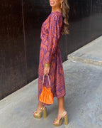 Flora | Women’s Long-Sleeved Maxi Dress – Boho V-Neck Design & Fluid Summer Drape