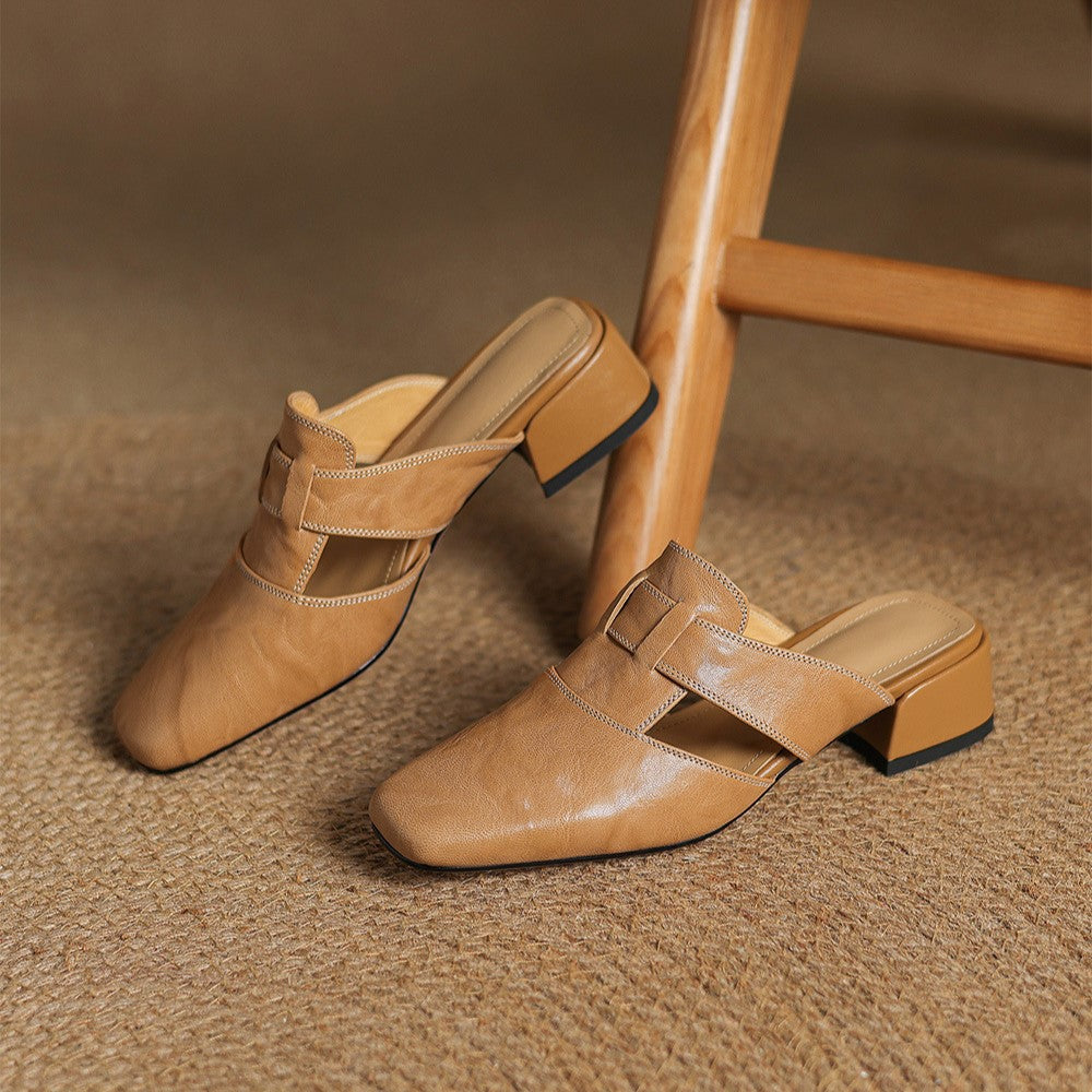 Rosel | Square-Toe Leather Mules – Chic Artisan Craft & Refined Slimming Silhouette