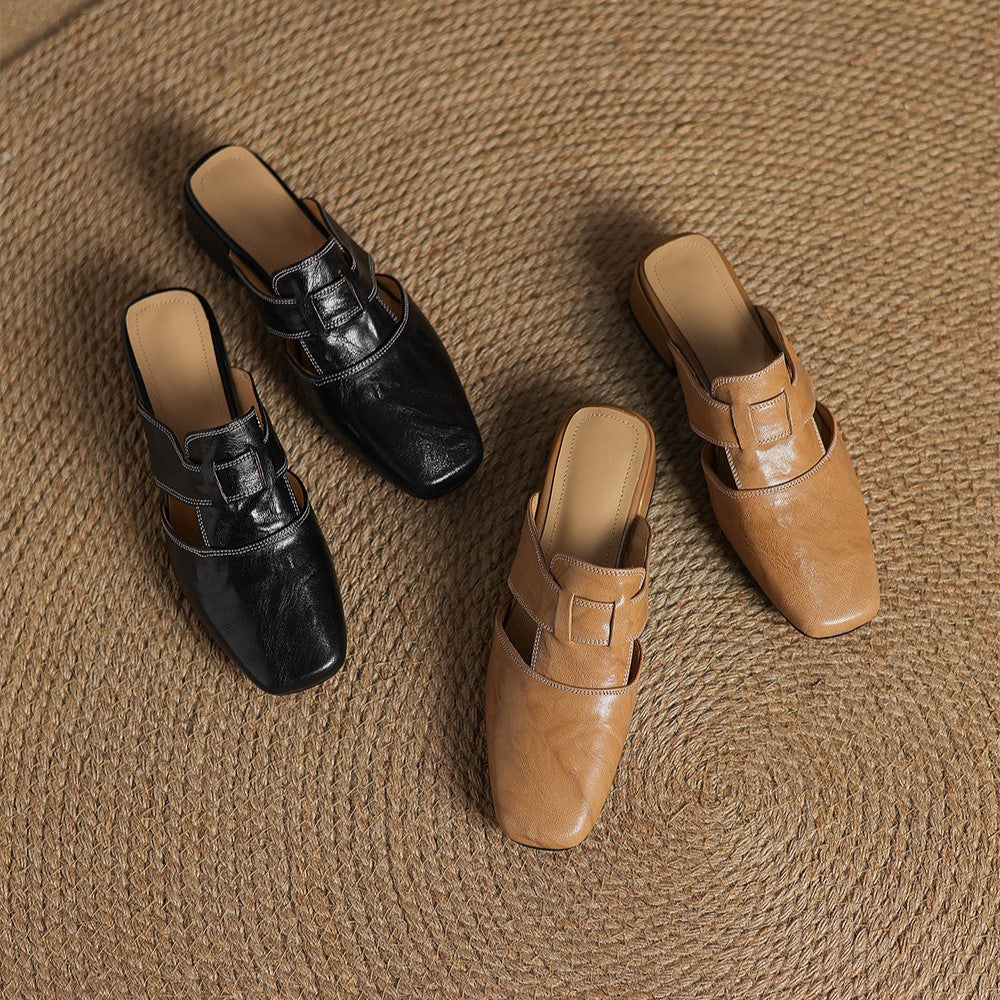 Rosel | Square-Toe Leather Mules – Chic Artisan Craft & Refined Slimming Silhouette